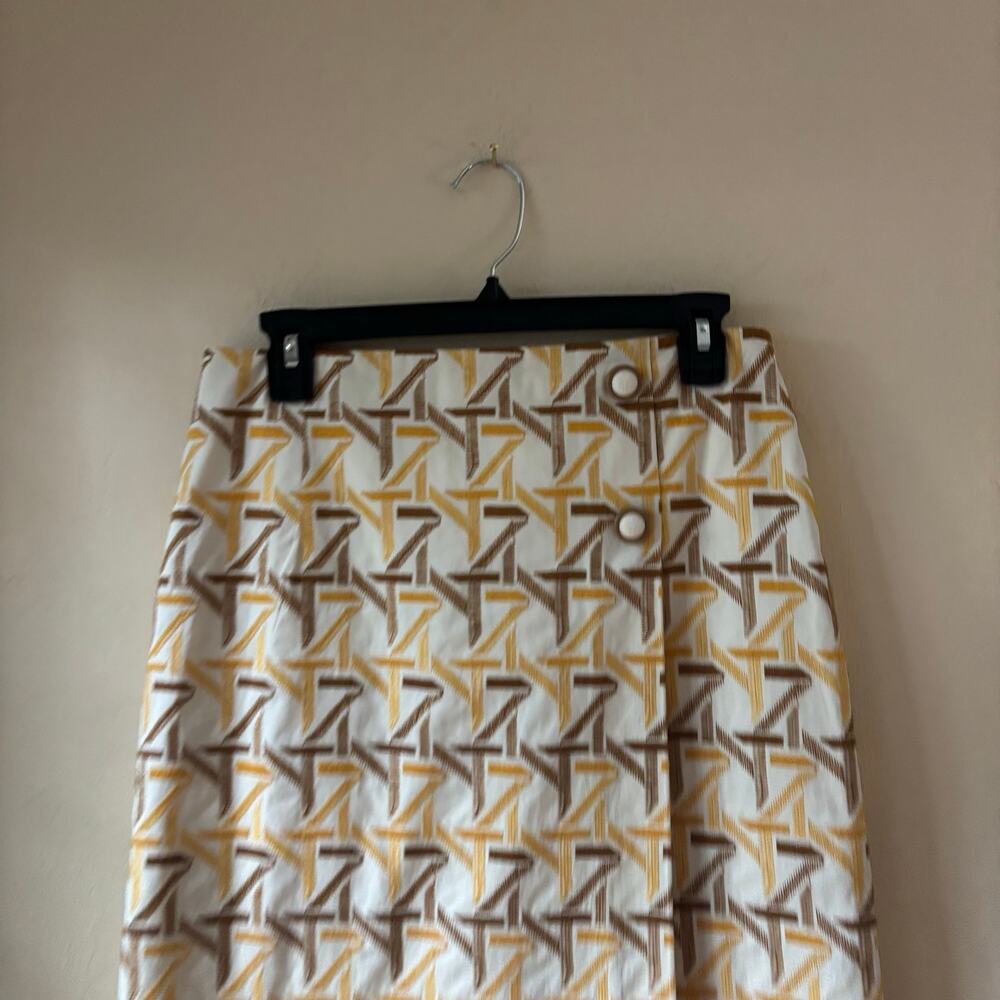 Tory Burch Geometric Embroidered Knee Length Skirt 6 Yellow Cotton Faux Wrap - Picture 4 of 12